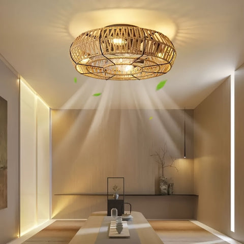 Handgewebter Rattan-Deckenventilator – Zen Stil und Funktionalität