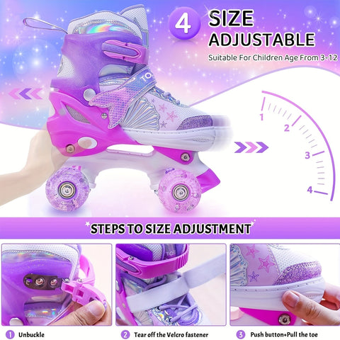 Verstellbare Rollschuhe für Kinder – Glitzerndes Sternmuster mit leuchtenden Rädern
