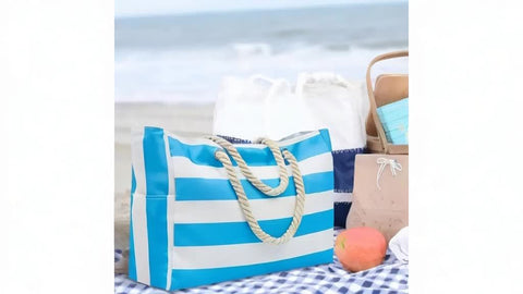 Gestreifte Strandtas – Geräumige Reisetasche mit stabilen Seilhänden für Transport und Outdoor-Urlaube