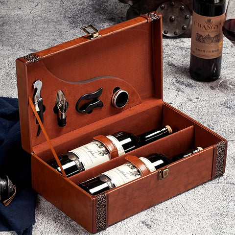 Klassischer 2-Flaschen Weinkühler mit Zubehör – Tragbare Geschenkbox