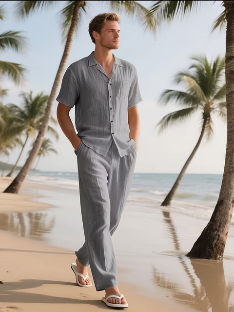 Herren Casual Leinen Set – Bequem und Luftig mit Langer Hose und Kurzarm