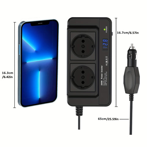 Kompakter 200W Auto-Inverter – Dual-Steckdosen & Quad USB