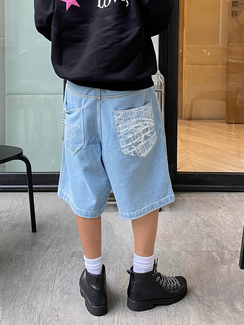 Lässige Bermuda-Jeansshorts – Lockere Passform mit stilvollen Blumenstickereien