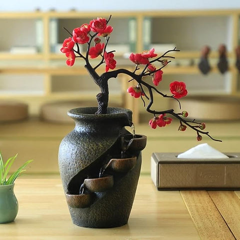 Zen Blossom Wasservase - Beruhigende Bonsai-Dekoration mit Wasserfall