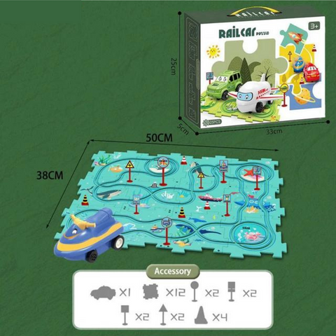 Puzzle-Rennbahn Spielset - Endloser Bau- und Fahrspaß