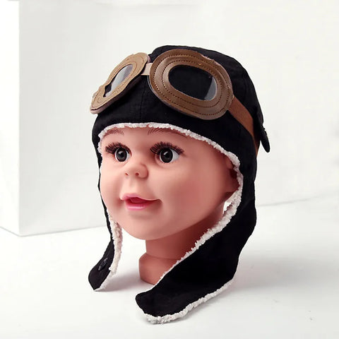 Pilotenmütze für Kinder – Warme Mütze mit Lederbrille für 3 Monate bis 5 Jahre