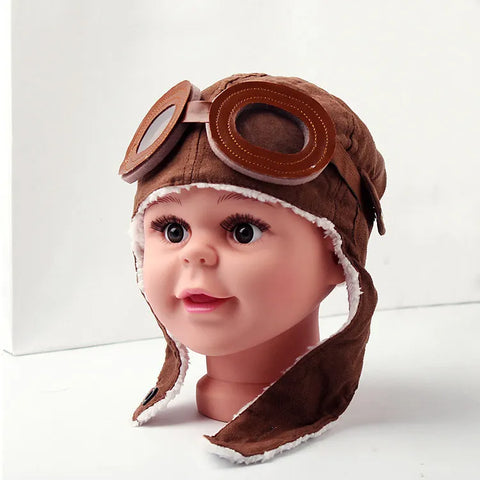 Pilotenmütze für Kinder – Warme Mütze mit Lederbrille für 3 Monate bis 5 Jahre