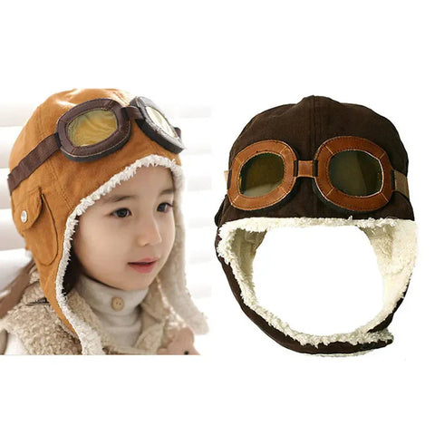 Pilotenmütze für Kinder – Warme Mütze mit Lederbrille für 3 Monate bis 5 Jahre