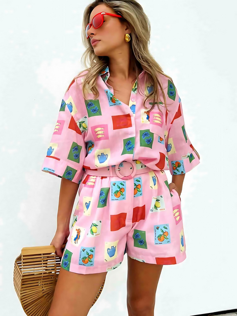 Grace - Buntes Sommer Set: Fröhliches Top & Shorts Kombi