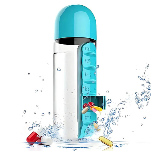 VitaBottle - Tragbare Wasserflasche mit integriertem Tablettenbehälter.