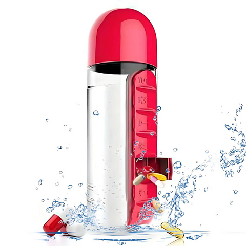 VitaBottle - Tragbare Wasserflasche mit integriertem Tablettenbehälter.
