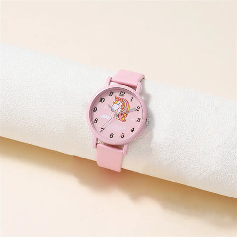 Süße Einhorn Kinderuhr – PU Lederarmband und Cartoon-Design
