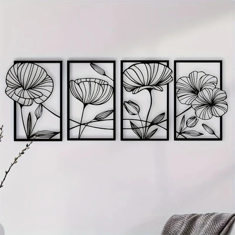Floral Eleganz Wanddekoration – Vierteilige Blumenkunst