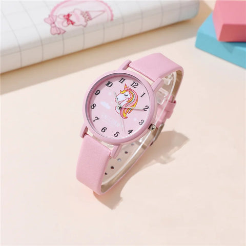 Süße Einhorn Kinderuhr – PU Lederarmband und Cartoon-Design