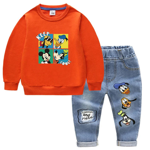 Kinder Kleidung Set – Mickey Mouse Druck T-Shirt und Jeans