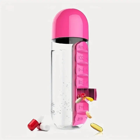 VitaBottle - Tragbare Wasserflasche mit integriertem Tablettenbehälter.