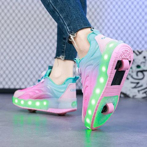 LED Licht Roller Skate Schuhe für Kinder – Leuchtende Sneakers für Jungen und Mädchen mit USB aufladbaren Rädern