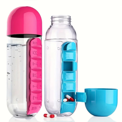 VitaBottle - Tragbare Wasserflasche mit integriertem Tablettenbehälter.