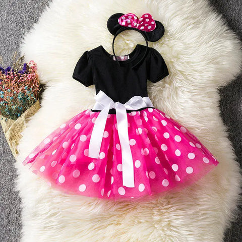 Minnie Mouse Kostüm für Mädchen – Polka-Dot Kleid mit Haarband und Schleife