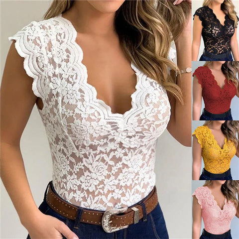 Gelbe Spitzen-Top für Damen – Sommerliche Spitzenbluse für einen femininen und eleganten Look