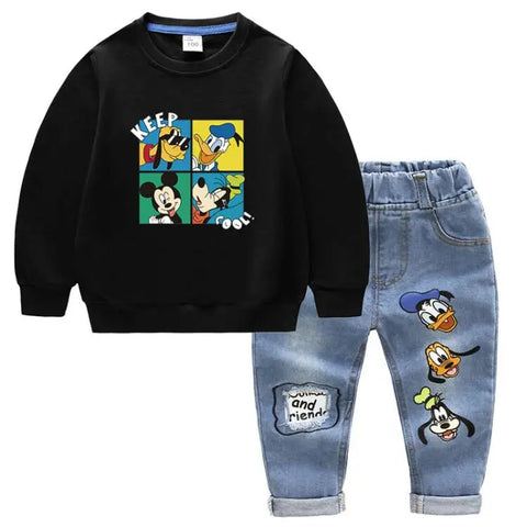 Kinder Kleidung Set – Mickey Mouse Druck T-Shirt und Jeans