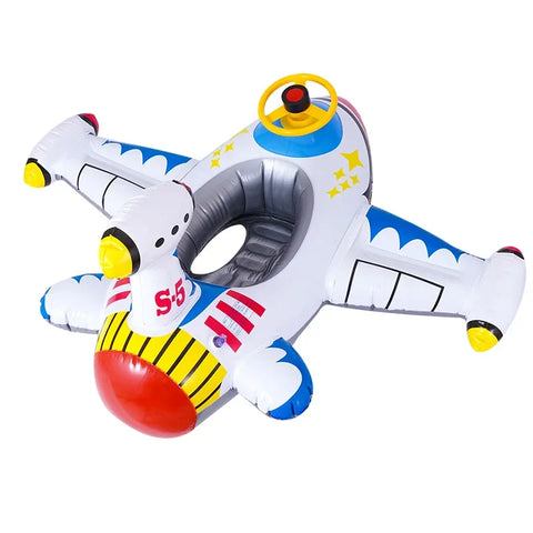 Aufblasbarer Flugzeug-Schwimmring für Babys – Wasserspielzeug mit Steuerrad für Sommervergnügen