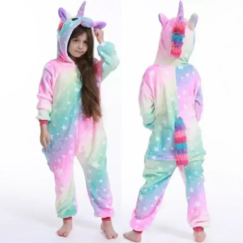 Einhorn Fleece Overall – Süßer Pyjama mit Horn und Ohren für Mädchen