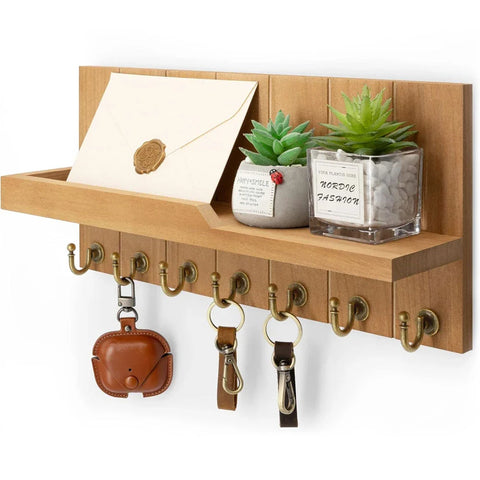 Holz Schlüsselhalter mit Regal - Stilvolle Wandlösung für Schlüssel und Post