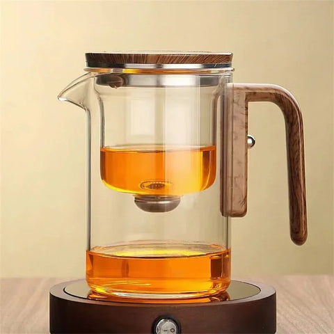 Eleganter Glas Tee-Infuser-Topf – Stilvolles Brühen mit Holzgriff