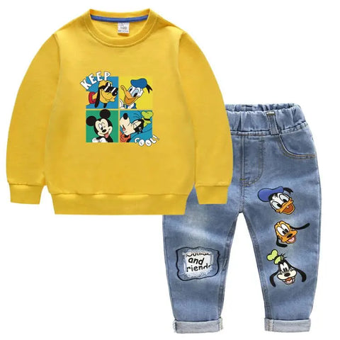 Kinder Kleidung Set – Mickey Mouse Druck T-Shirt und Jeans
