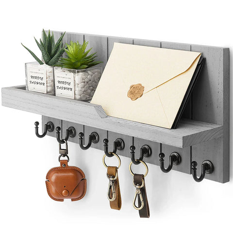 Holz Schlüsselhalter mit Regal - Stilvolle Wandlösung für Schlüssel und Post