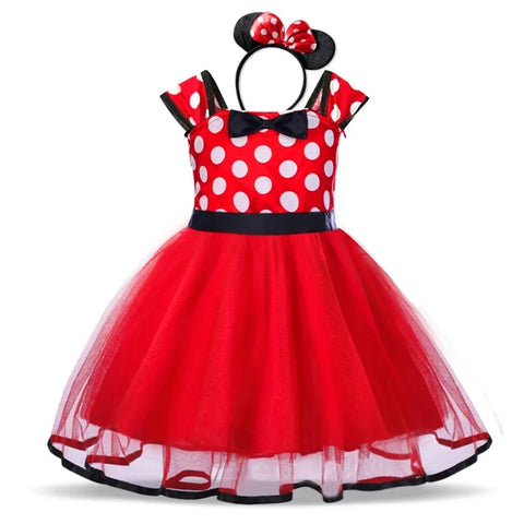 Minnie Mouse Kostüm für Mädchen – Polka-Dot Kleid mit Haarband und Schleife