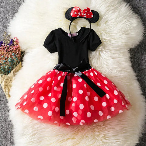 Minnie Mouse Kostüm für Mädchen – Polka-Dot Kleid mit Haarband und Schleife