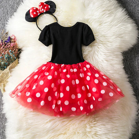 Minnie Mouse Kostüm für Mädchen – Polka-Dot Kleid mit Haarband und Schleife