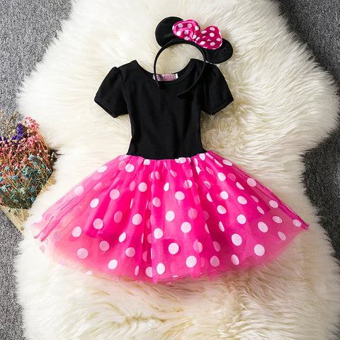 Minnie Mouse Kostüm für Mädchen – Polka-Dot Kleid mit Haarband und Schleife