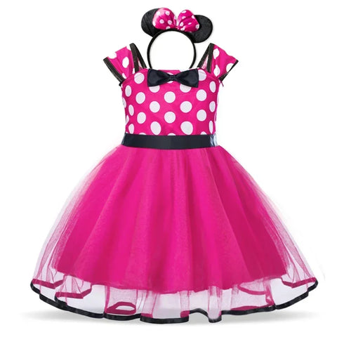 Minnie Mouse Kostüm für Mädchen – Polka-Dot Kleid mit Haarband und Schleife