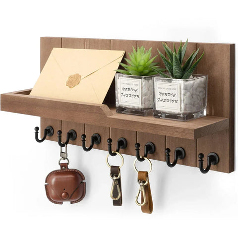 Holz Schlüsselhalter mit Regal - Stilvolle Wandlösung für Schlüssel und Post