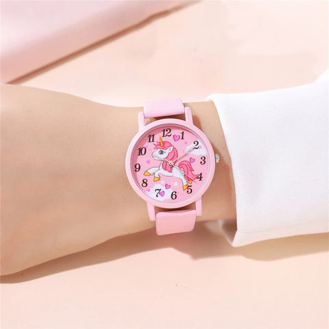 Süße Einhorn Kinderuhr – PU Lederarmband und Cartoon-Design