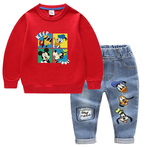 Kinder Kleidung Set – Mickey Mouse Druck T-Shirt und Jeans