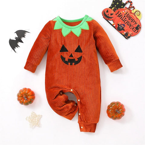 Halloween Kürbis Outfit - Niedlicher Overall mit Mütze und Hausschuhen