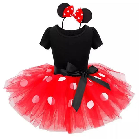 Minnie Mouse Kostüm für Mädchen – Polka-Dot Kleid mit Haarband und Schleife