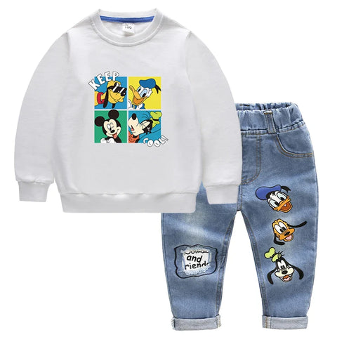 Kinder Kleidung Set – Mickey Mouse Druck T-Shirt und Jeans
