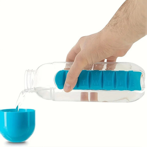 VitaBottle - Tragbare Wasserflasche mit integriertem Tablettenbehälter.