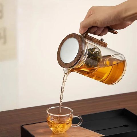 Eleganter Glas Tee-Infuser-Topf – Stilvolles Brühen mit Holzgriff
