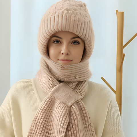 Strickmütze mit integrierter Schal – 2-in-1 Design