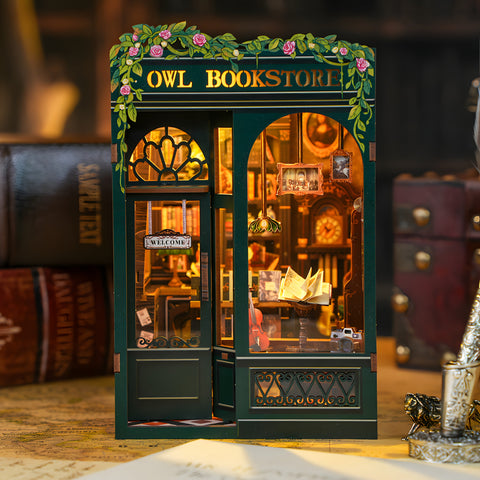DIY Miniatur Eulen Buchhandlung – 3D Holz Kit mit Beleuchtung für kreative Dekoration