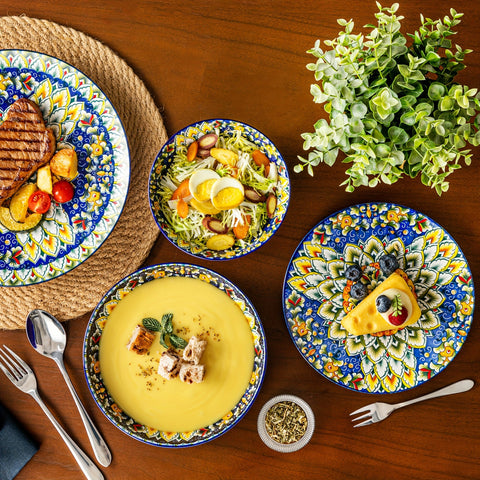 24-teiliges Diner-Set – Steinzeug im Boho-Stil