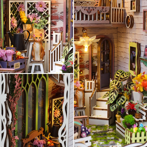 3D Holzpuzzle Haus – Weißes Blumenhaus mit Beleuchtung und Staubschutz