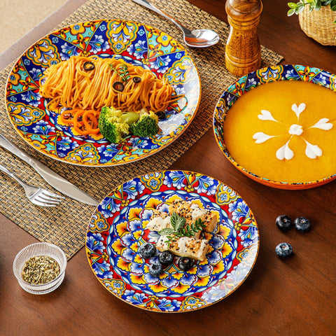 24-teiliges Diner-Set – Steinzeug im Boho-Stil