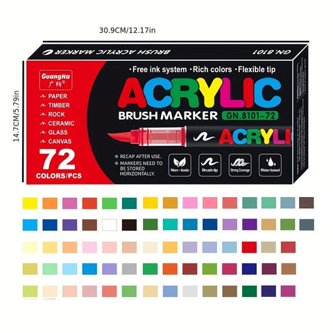 72 Farben Acrylfarben Marker – Perfekt für kreatives Malen auf verschiedenen Oberflächen